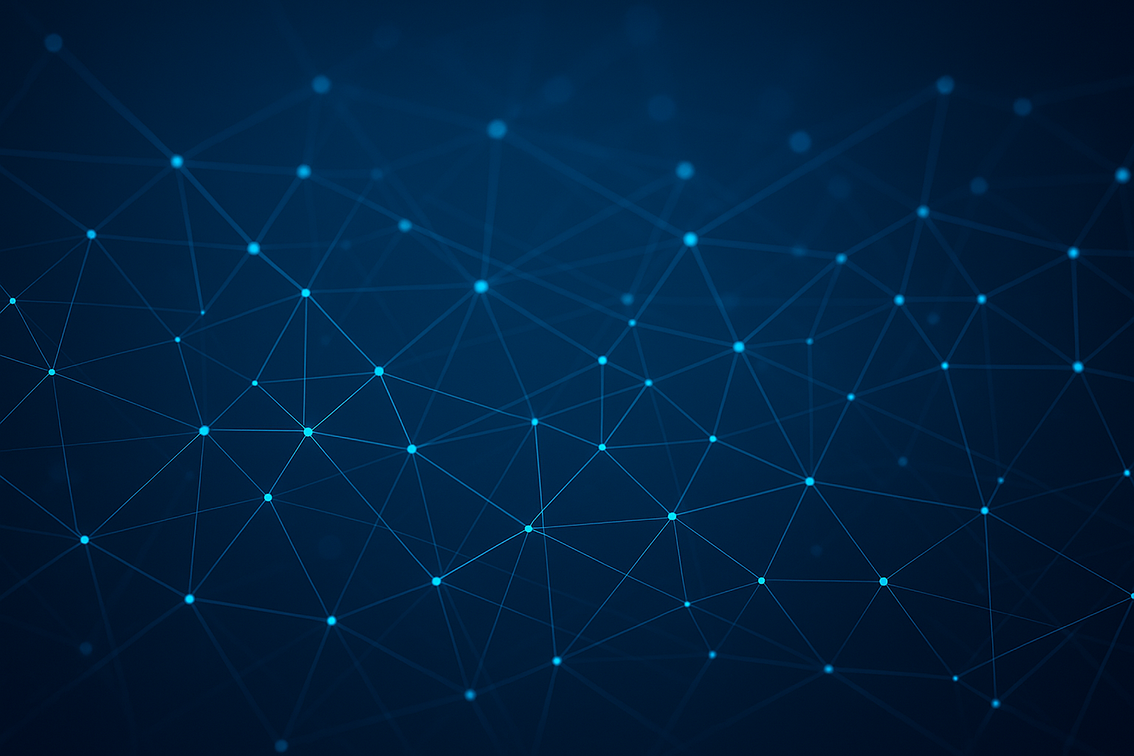 Abstract blue background with glowing dots and connecting lines forming a digital network pattern.